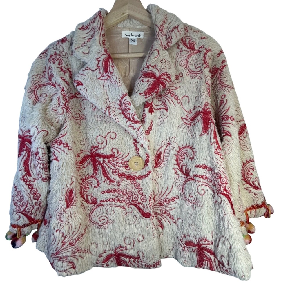 Cousin Earl Womens XS Paisley Embroidered Pom Pom Jacket‎ Boho Made in USA